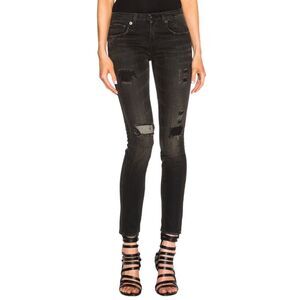 R13 Alison Crop Skinny Low Rise Black Shredded Distressed Jeans 24
